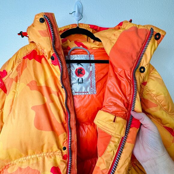 Kru St. Moritz Yellow Pink Orange Camo Front Button Zip Long Sleeve Hood Jacket - Picture 6 of 16